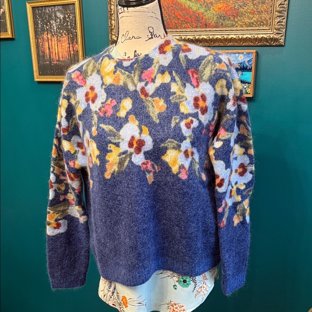 Sezane Multicolor Floral Crew Neck Sweater